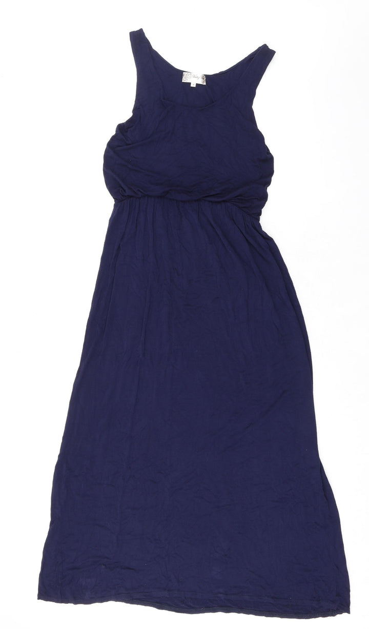 Voulez-Vous Womens Blue Viscose Maxi Size M Scoop Neck Pullover - Elasticated Waist