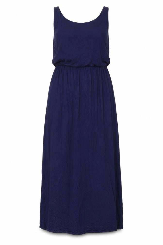 Front view of Voulez-Vous women’s blue viscose maxi, size M, scoop neck pullover - elasticated waist