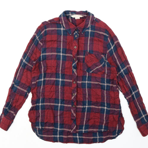 Mauvette Womens Red Plaid Viscose Basic Button-Up Size 12 Collared - Pocket