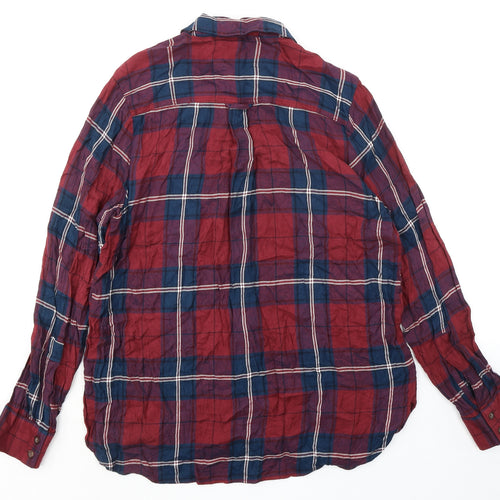 Mauvette Womens Red Plaid Viscose Basic Button-Up Size 12 Collared - Pocket