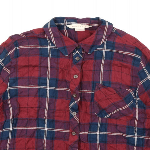 Mauvette Womens Red Plaid Viscose Basic Button-Up Size 12 Collared - Pocket