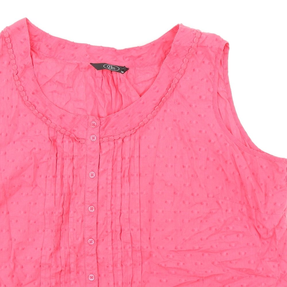 Bonmarché Womens Pink 100% Cotton Basic Blouse Size 24 Boat Neck - Textured