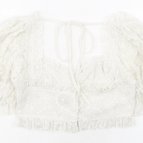 ASOS Womens White Polyester Cropped Blouse Size 8 Sweetheart - Broderie Anglaise