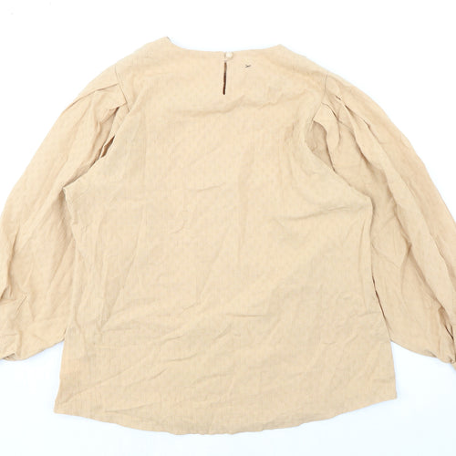 Miss Ronn Womens Beige Cotton Basic Blouse Size 14 Round Neck - Textured