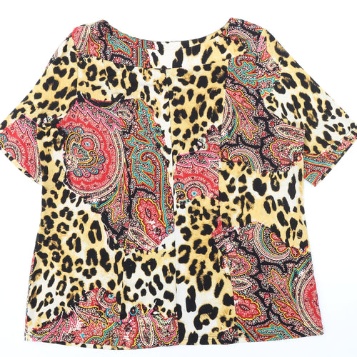 George Simonton Womens Multicoloured Animal Print Polyester Basic Blouse Size L Boat Neck