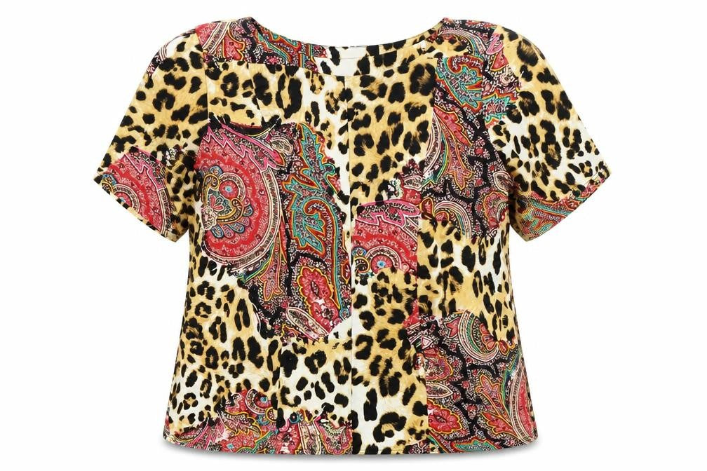 Front view of George Simonton women’s multicoloured animal print polyester basic blouse, size L, boat neck