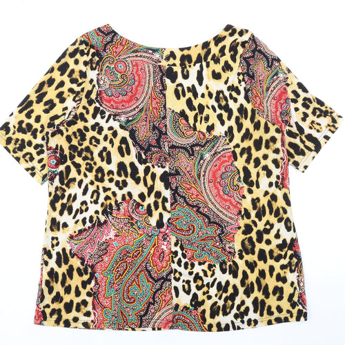 George Simonton Womens Multicoloured Animal Print Polyester Basic Blouse Size L Boat Neck