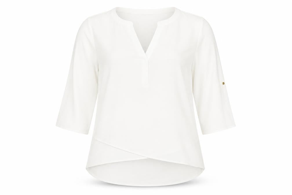 Front view of Paraphrase women’s ivory polyester basic blouse, size UK 10, v-neck