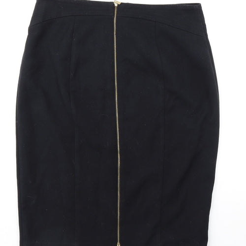 Marks and Spencer Womens Black Polyester Straight & Pencil Skirt Size 16 Zip - Full Zip