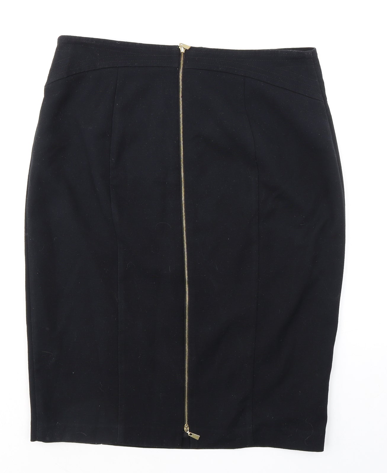 Marks and Spencer Womens Black Polyester Straight & Pencil Skirt Size 16 Zip - Full Zip