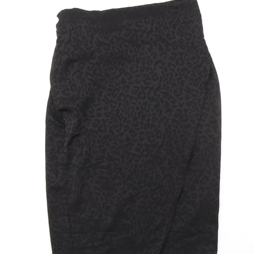 Parallel Lines Womens Black Animal Print Polyester Wrap Skirt Size M Tie