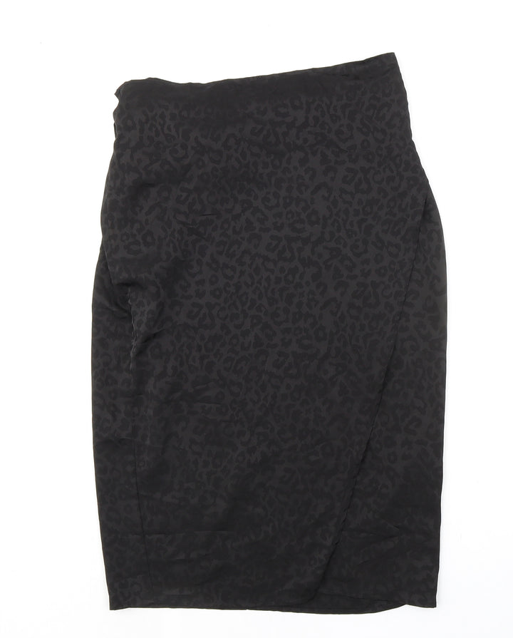 Parallel Lines Womens Black Animal Print Polyester Wrap Skirt Size M Tie