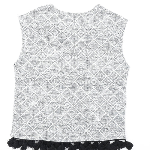River Island Womens Grey Geometric Polyester Basic Blouse Size 6 V-Neck - Fringed Hem