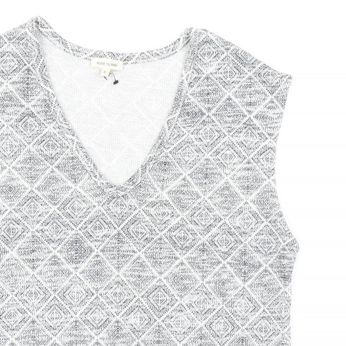 River Island Womens Grey Geometric Polyester Basic Blouse Size 6 V-Neck - Fringed Hem