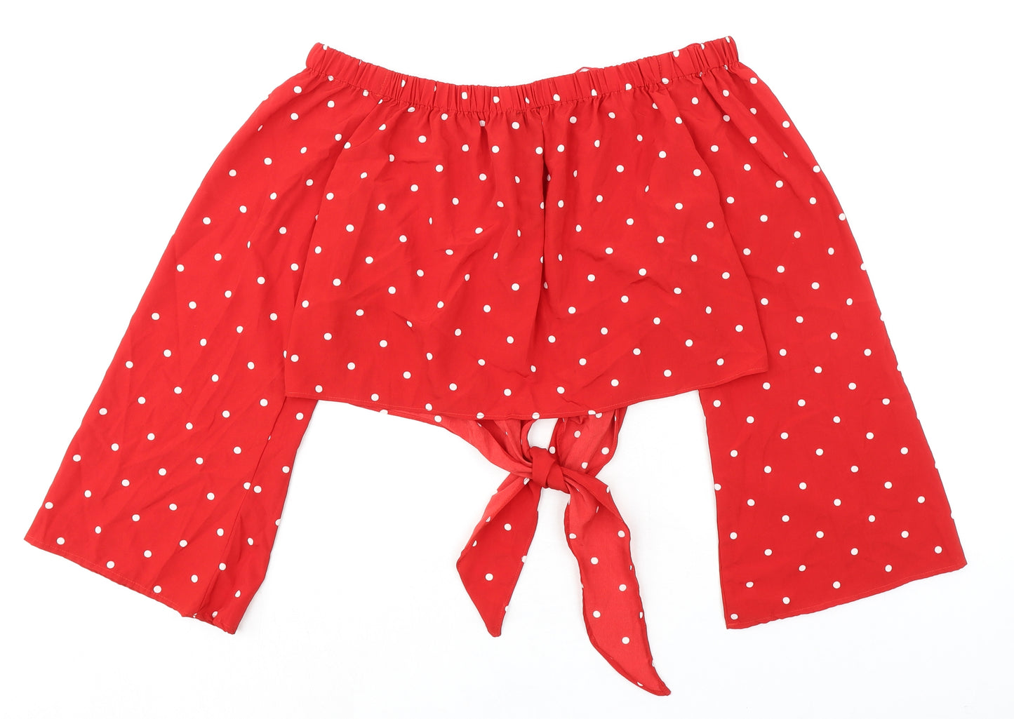 QED London Womens Red Polka Dot Polyester Cropped Blouse Size 16 Off the Shoulder - Tie Front