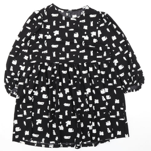 New Look Womens Black Geometric Polyester Fit & Flare Size 14 Round Neck Pullover