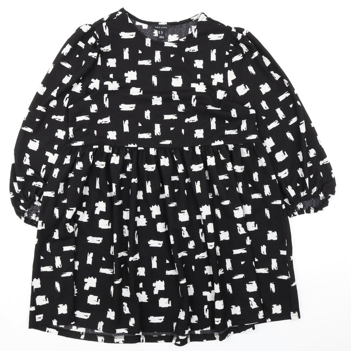 New Look Womens Black Geometric Polyester Fit & Flare Size 14 Round Neck Pullover