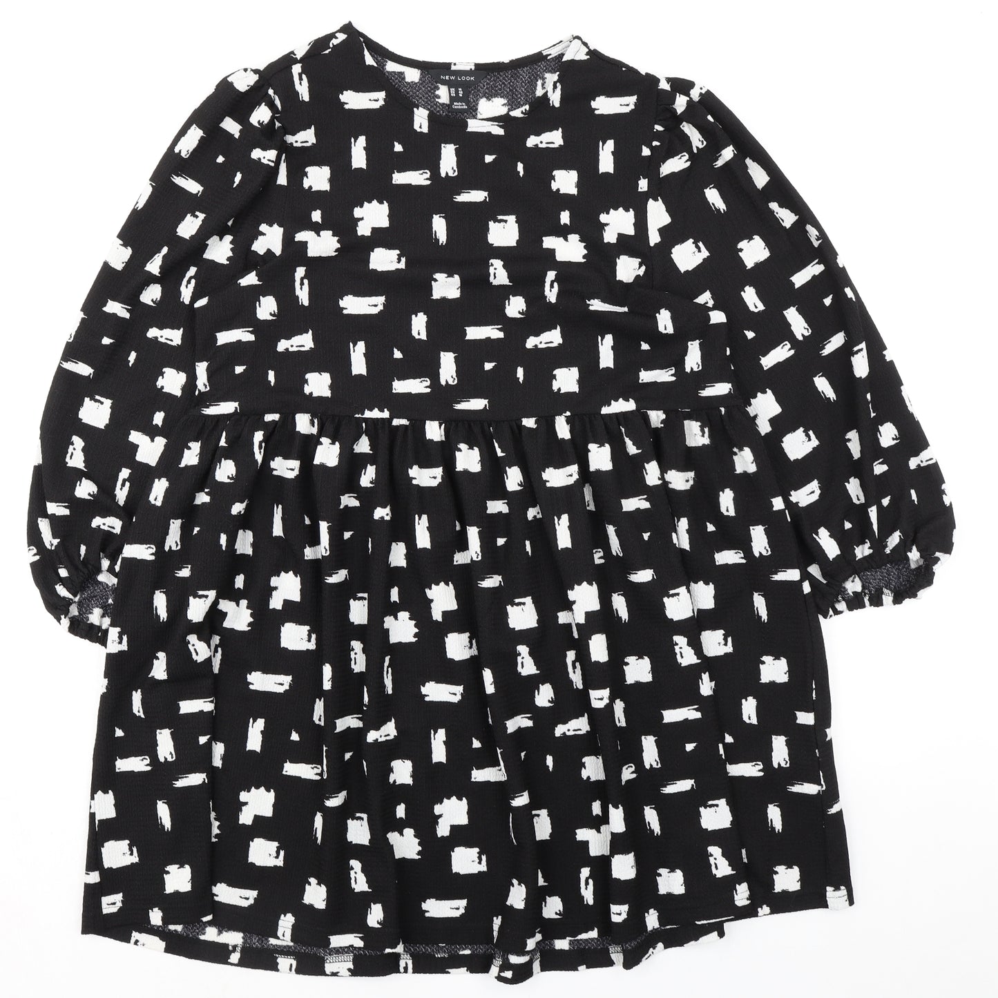 New Look Womens Black Geometric Polyester Fit & Flare Size 14 Round Neck Pullover