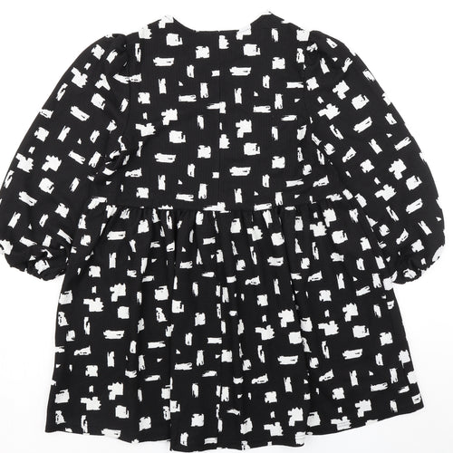 New Look Womens Black Geometric Polyester Fit & Flare Size 14 Round Neck Pullover
