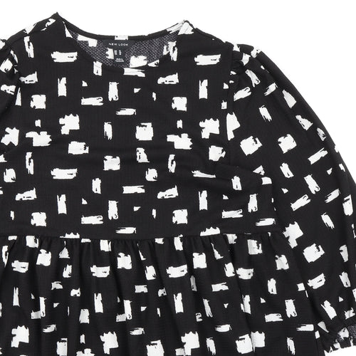 New Look Womens Black Geometric Polyester Fit & Flare Size 14 Round Neck Pullover