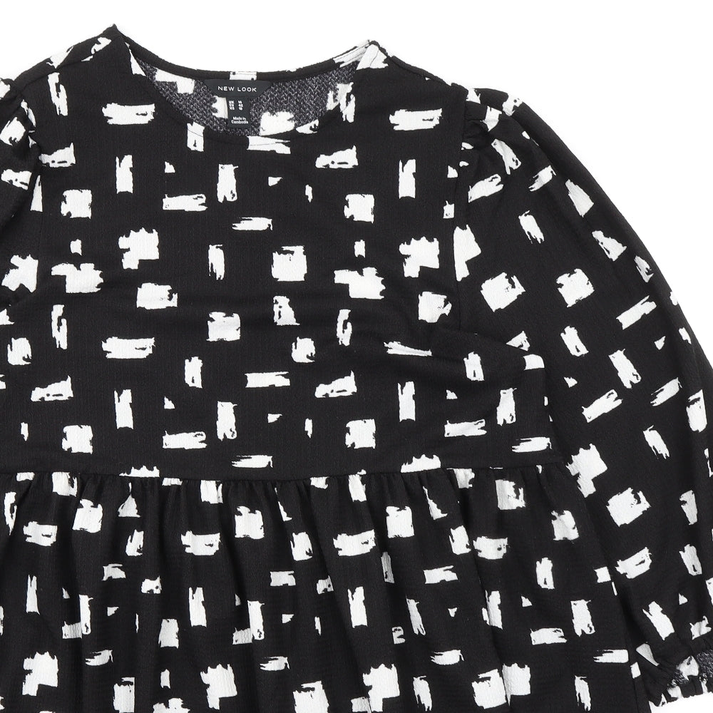 New Look Womens Black Geometric Polyester Fit & Flare Size 14 Round Neck Pullover