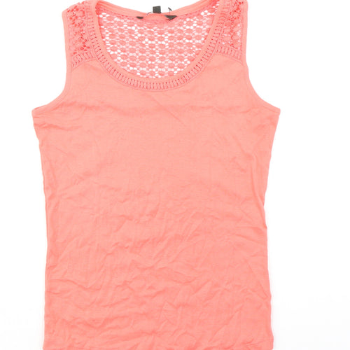 Bonmarché Womens Orange 100% Cotton Basic Tank Size 10 Round Neck - Crochet Detail