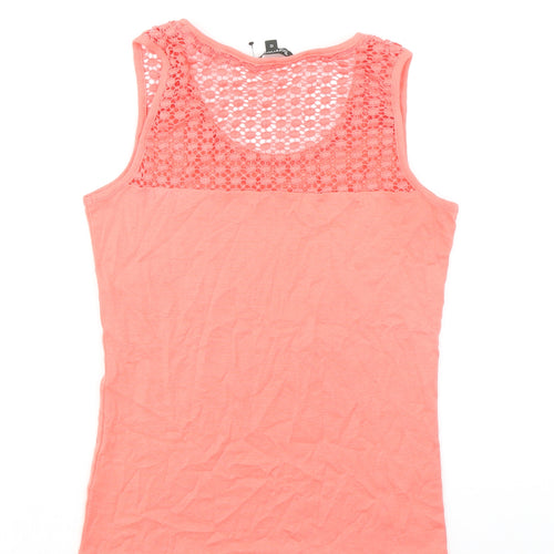 Bonmarché Womens Orange 100% Cotton Basic Tank Size 10 Round Neck - Crochet Detail