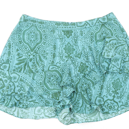 Zara Womens Green Paisley Polyester Skort Skirt Size S Zip - Ruffle Detail