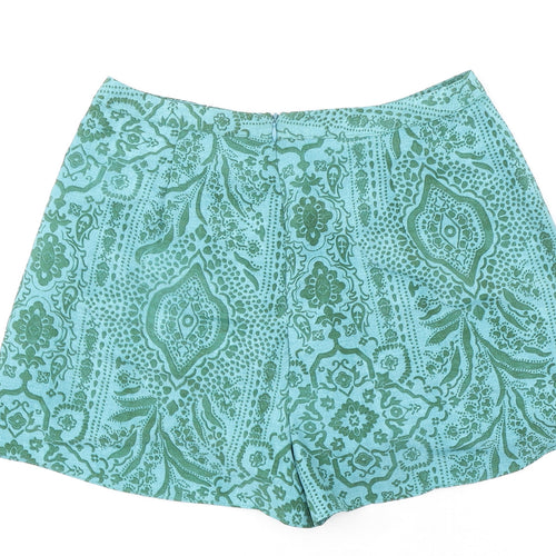 Zara Womens Green Paisley Polyester Skort Skirt Size S Zip - Ruffle Detail