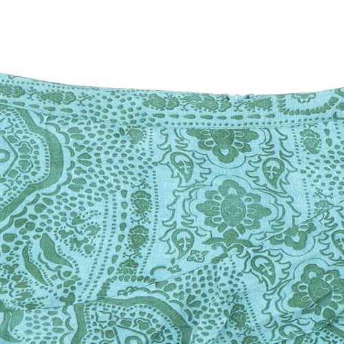 Zara Womens Green Paisley Polyester Skort Skirt Size S Zip - Ruffle Detail