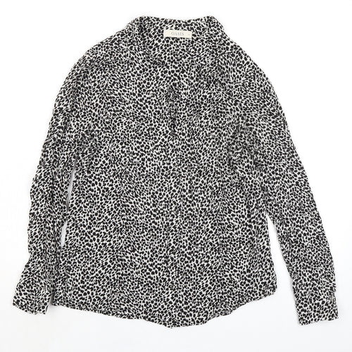 Oasis Womens Black Animal Print Viscose Basic Blouse Size 12 Collared