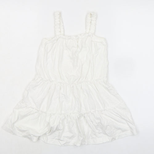Marks and Spencer Girls White 100% Cotton Fit & Flare Size 4-5 Years Square Neck Pullover