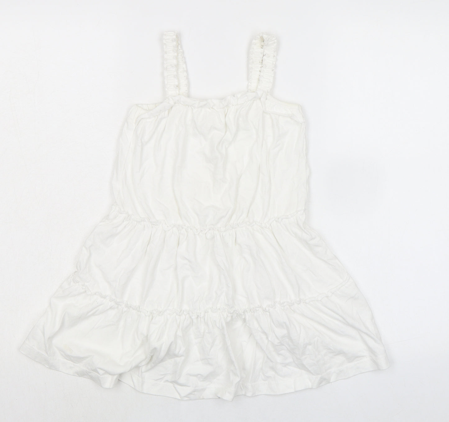 Marks and Spencer Girls White 100% Cotton Fit & Flare Size 4-5 Years Square Neck Pullover