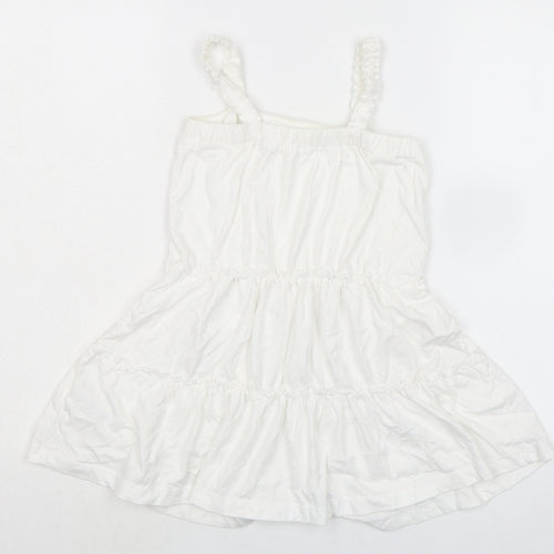 Marks and Spencer Girls White 100% Cotton Fit & Flare Size 4-5 Years Square Neck Pullover
