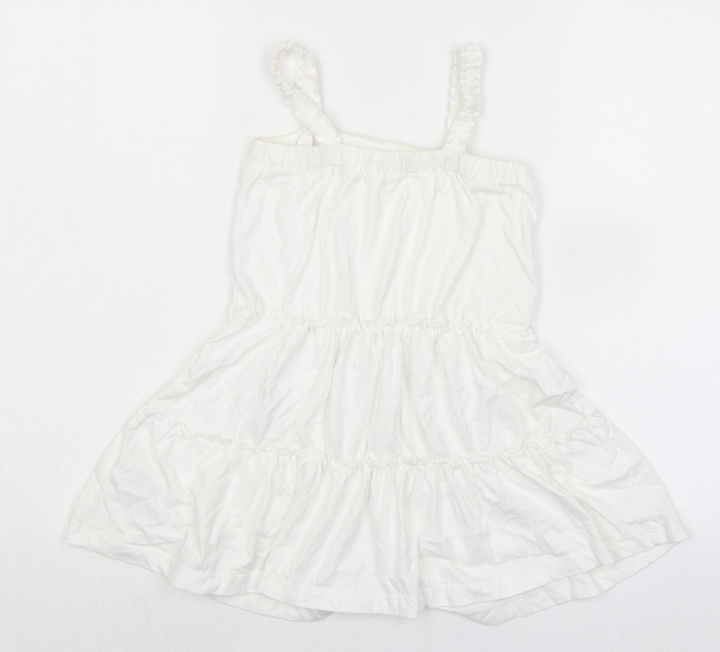 Marks and Spencer Girls White 100% Cotton Fit & Flare Size 4-5 Years Square Neck Pullover