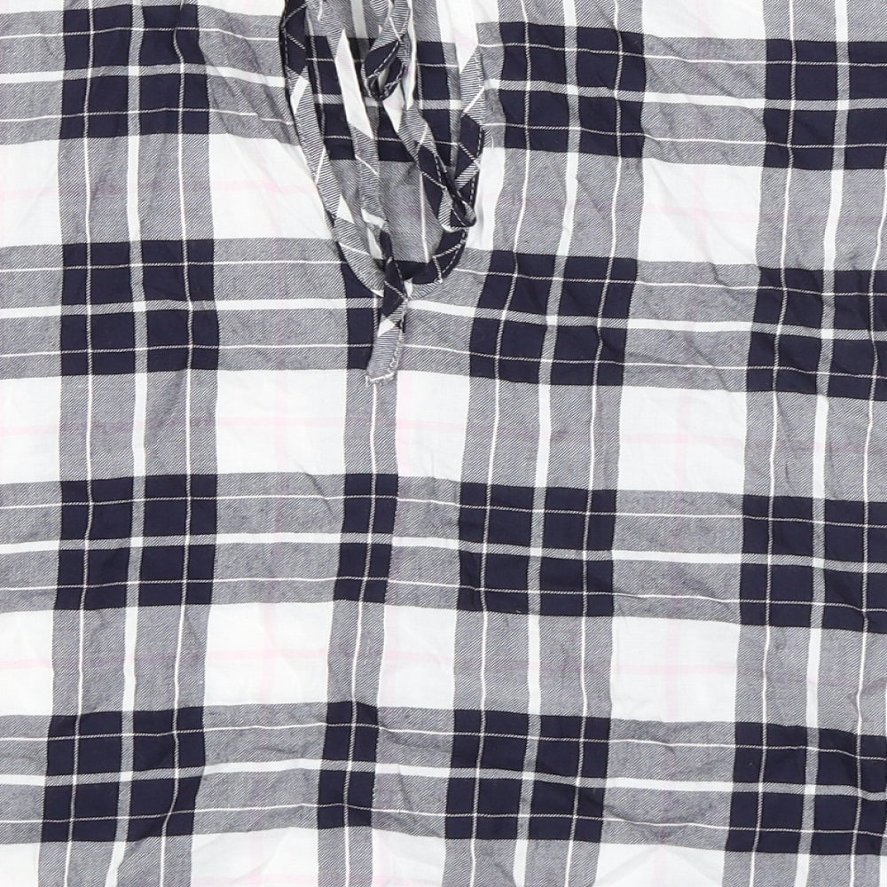 Marks and Spencer Womens Blue Plaid Cotton Basic T-Shirt Size 8 Boat Neck - Keyhole Back