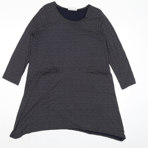 Masai Womens Blue Geometric Viscose A-Line Size M Boat Neck Pullover