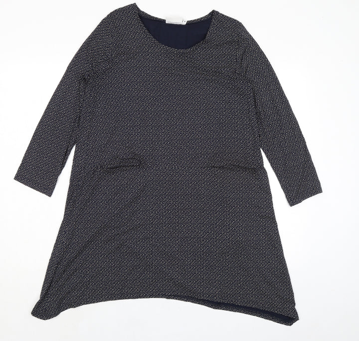 Masai Womens Blue Geometric Viscose A-Line Size M Boat Neck Pullover