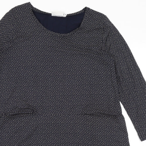 Masai Womens Blue Geometric Viscose A-Line Size M Boat Neck Pullover