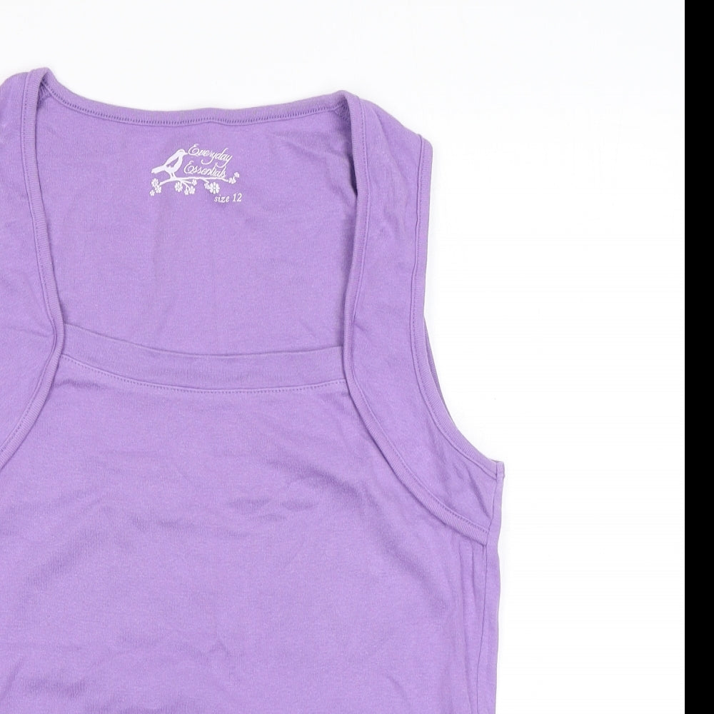BHS Womens Purple Cotton Basic Tank Size 12 Square Neck