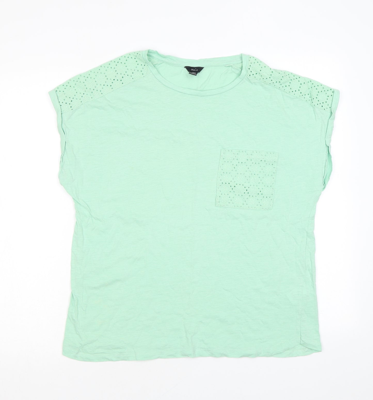 M&Co Womens Green Cotton Basic T-Shirt Size 14 Round Neck