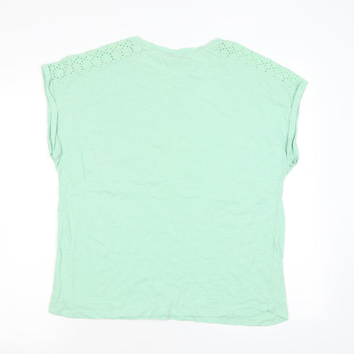 M&Co Womens Green Cotton Basic T-Shirt Size 14 Round Neck