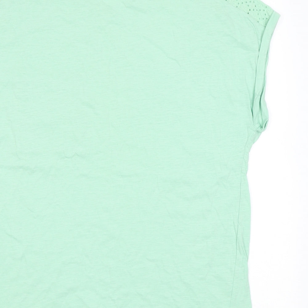 M&Co Womens Green Cotton Basic T-Shirt Size 14 Round Neck