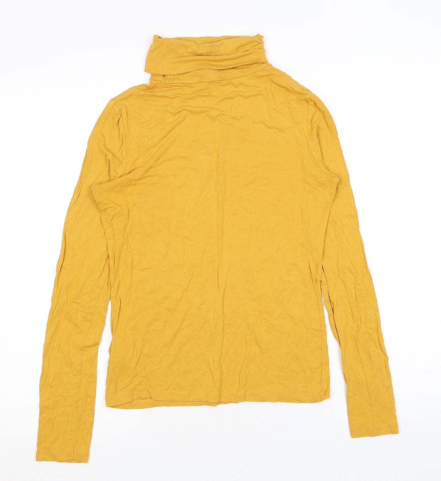 New Look Womens Yellow Viscose Basic T-Shirt Size 10 Roll Neck