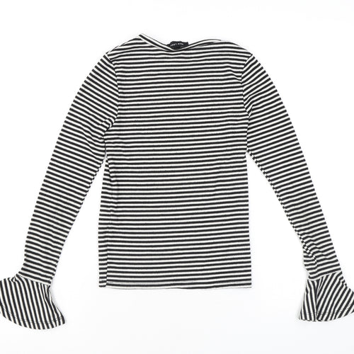 New Look Womens Black Striped Polyester Basic T-Shirt Size 6 Round Neck - Flared sleeves