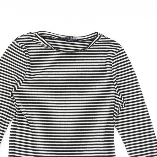 New Look Womens Black Striped Polyester Basic T-Shirt Size 6 Round Neck - Flared sleeves