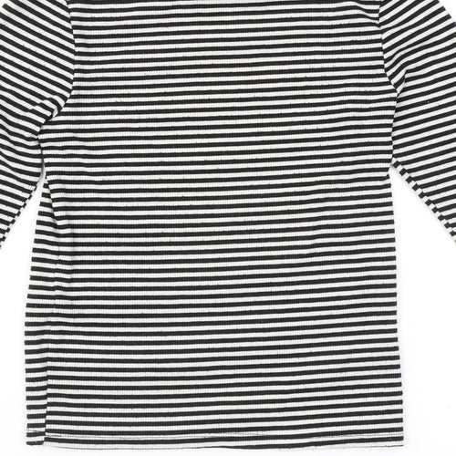 New Look Womens Black Striped Polyester Basic T-Shirt Size 6 Round Neck - Flared sleeves