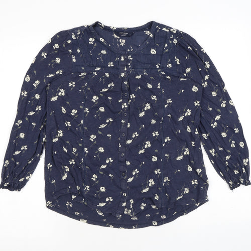 Lucky Brand Womens Blue Floral Cotton Basic Blouse Size S Scoop Neck