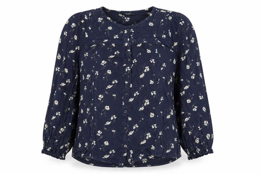 Lucky Brand Womens Blue Floral Cotton Basic Blouse Size S Scoop Neck