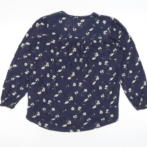 Lucky Brand Womens Blue Floral Cotton Basic Blouse Size S Scoop Neck